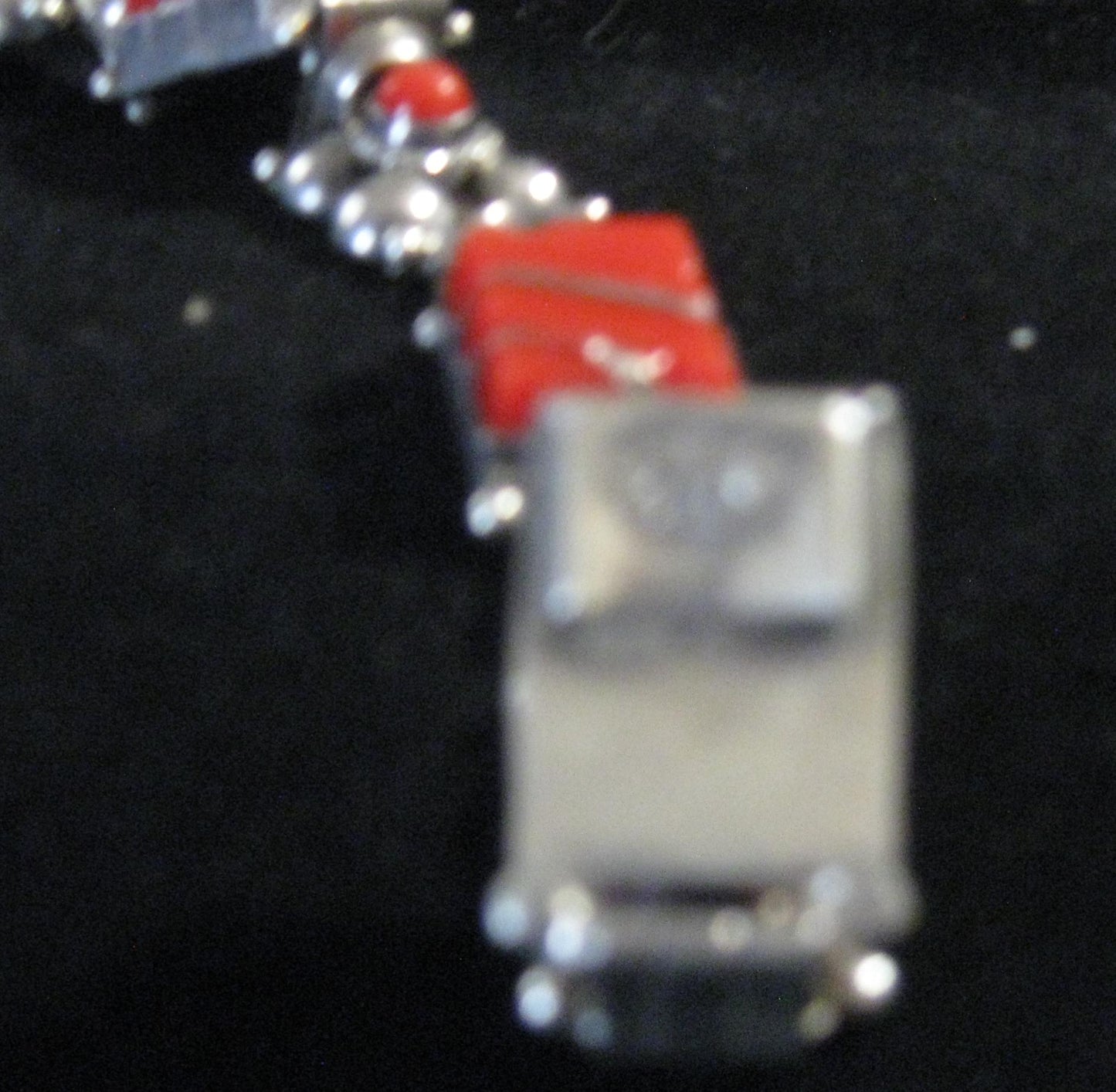 Vintage 1940's Red Coral & Sterling Panel Bracelet