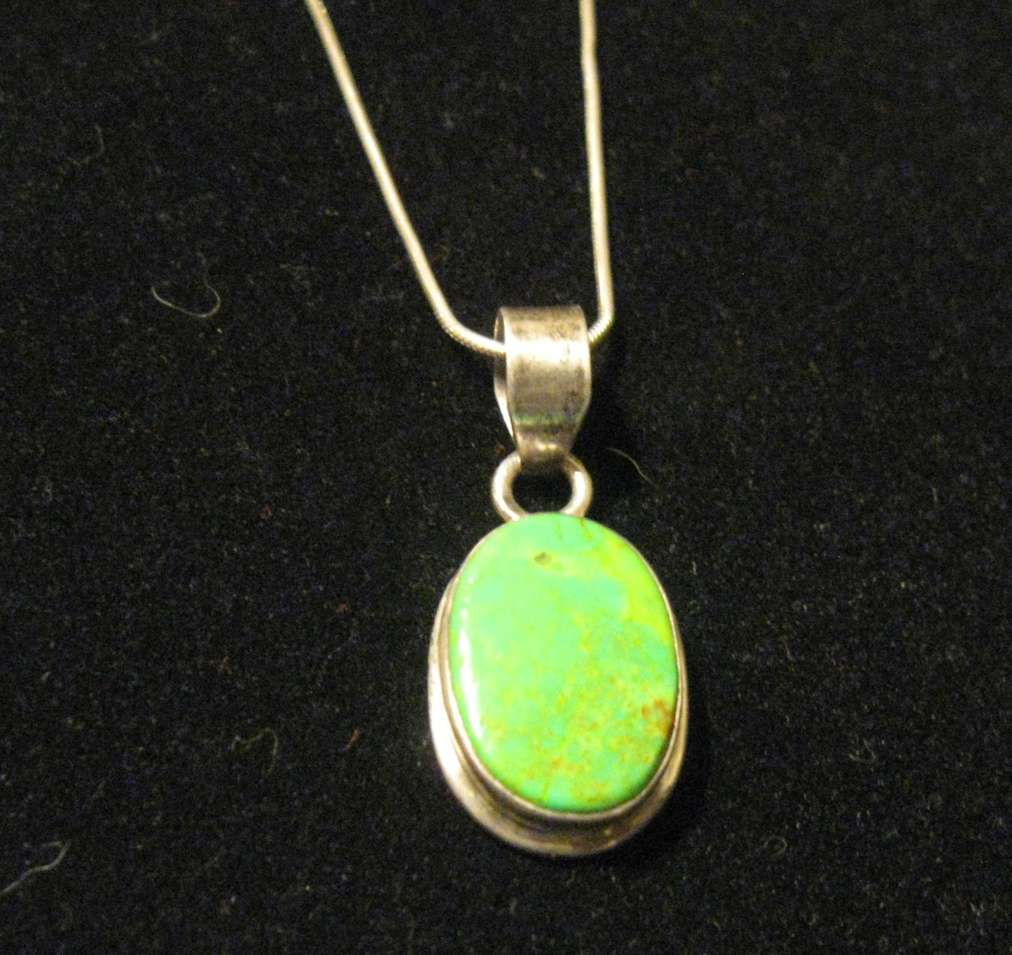Sterling Silver Baroni Chain w/ Green Turquoise Pendant