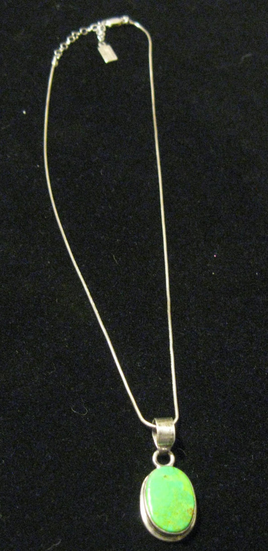 Sterling Silver Baroni Chain w/ Green Turquoise Pendant
