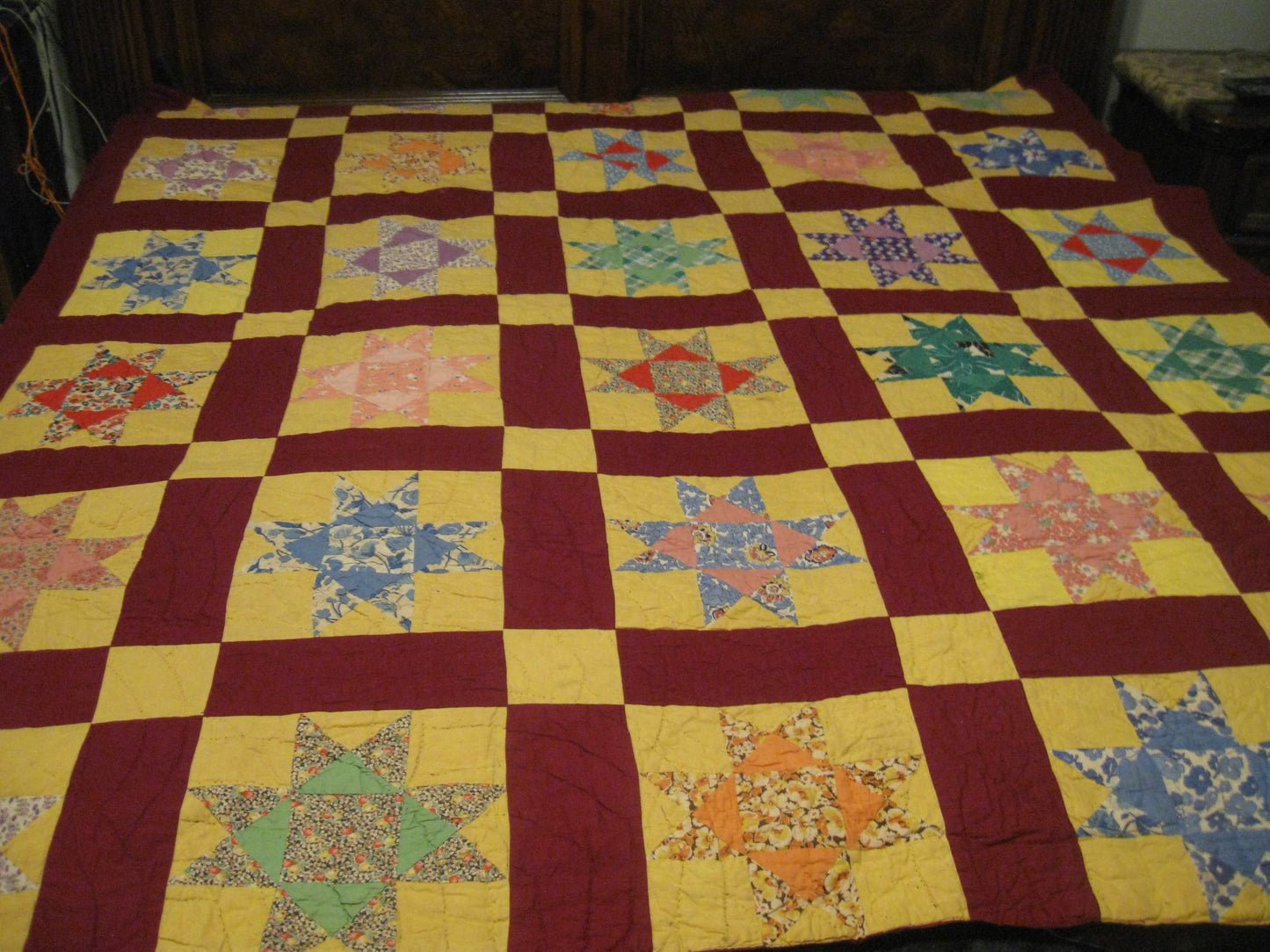 HAND STITCHED QUILT- RED AND YELLOW STAR