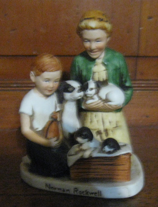 Norman Rockwell "Mother and Son with Puppies" Porcelain Figurine