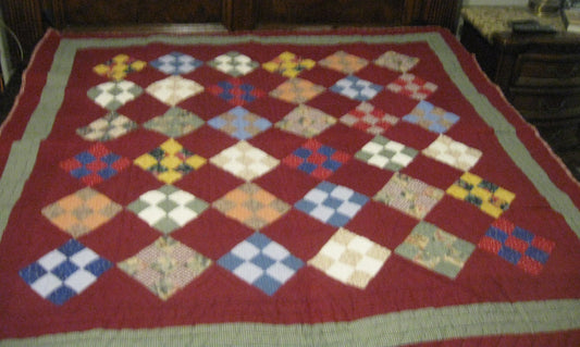 HAND STITCHED QUILT - RED AND GREEN PLAID