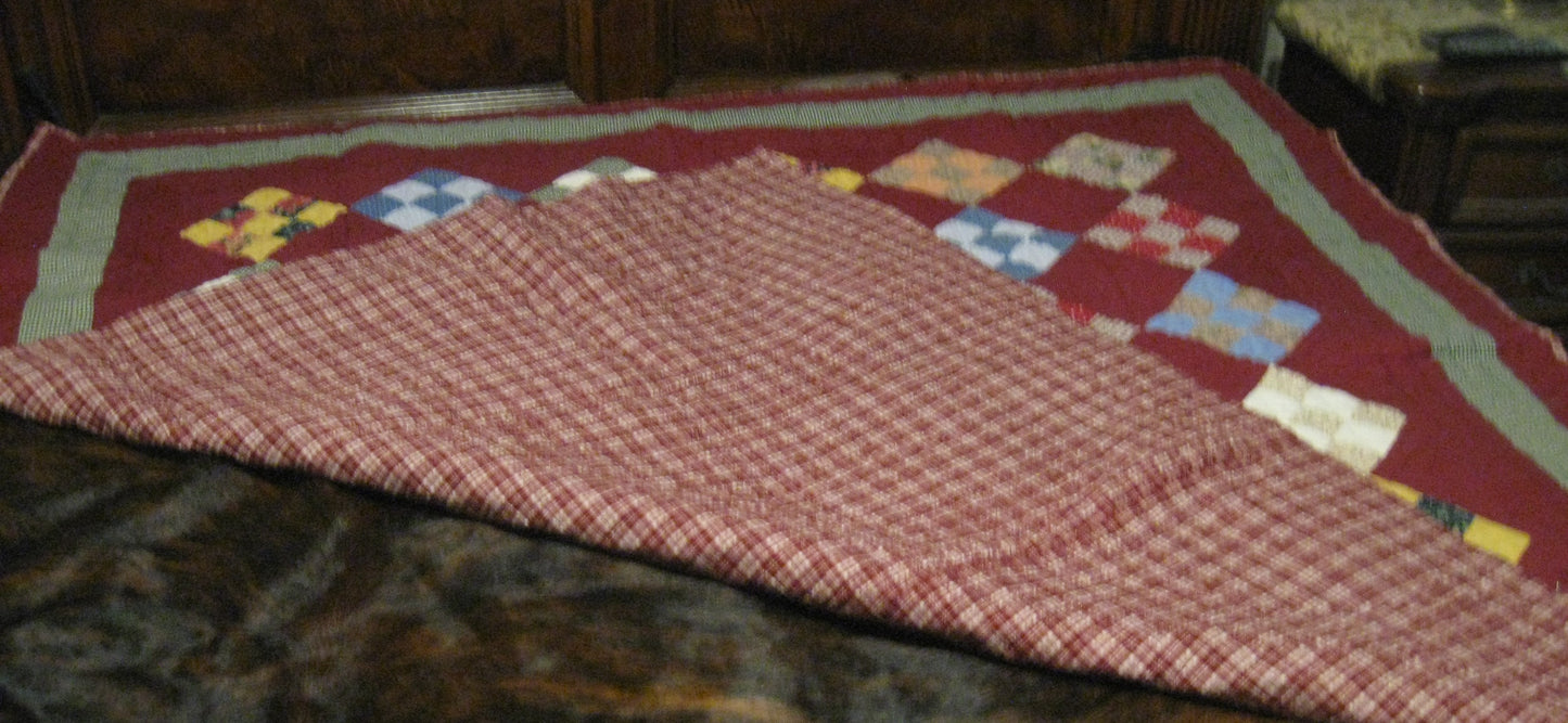 HAND STITCHED QUILT - RED AND GREEN PLAID