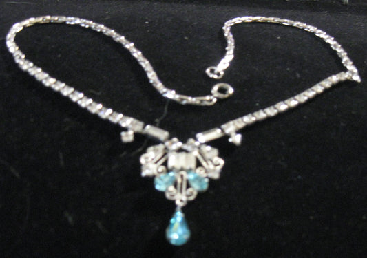 Light blue & Clear Rhinestone Necklace
