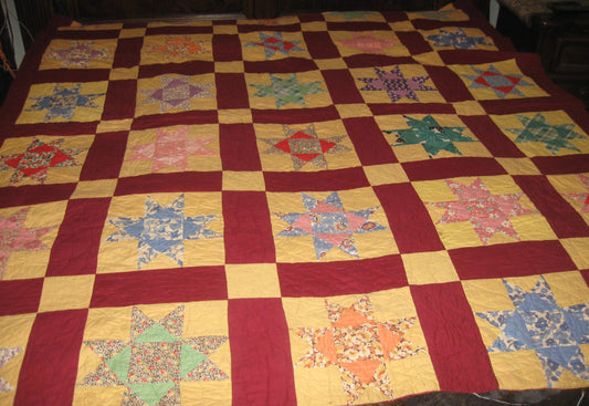 HAND STITCHED QUILT- RED AND YELLOW STAR
